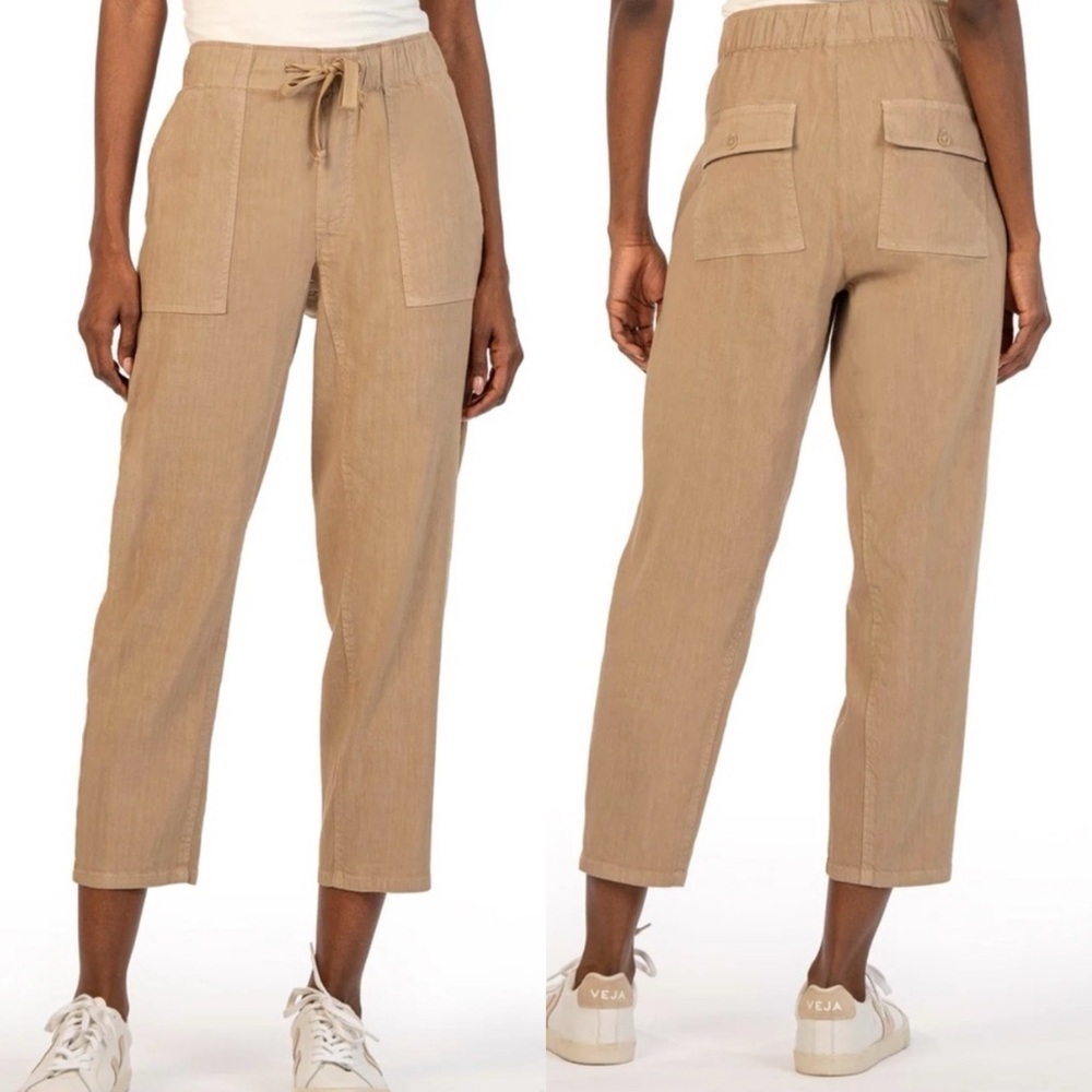 KUT FROM THE KLOTH Rosalie Boho Linen Blend Comfy Pull On Drawstring Waist Pants - Picture 1 of 7